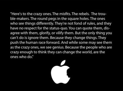 A picture with the text of Apple's "Think Different" campaign in white letters on a black background